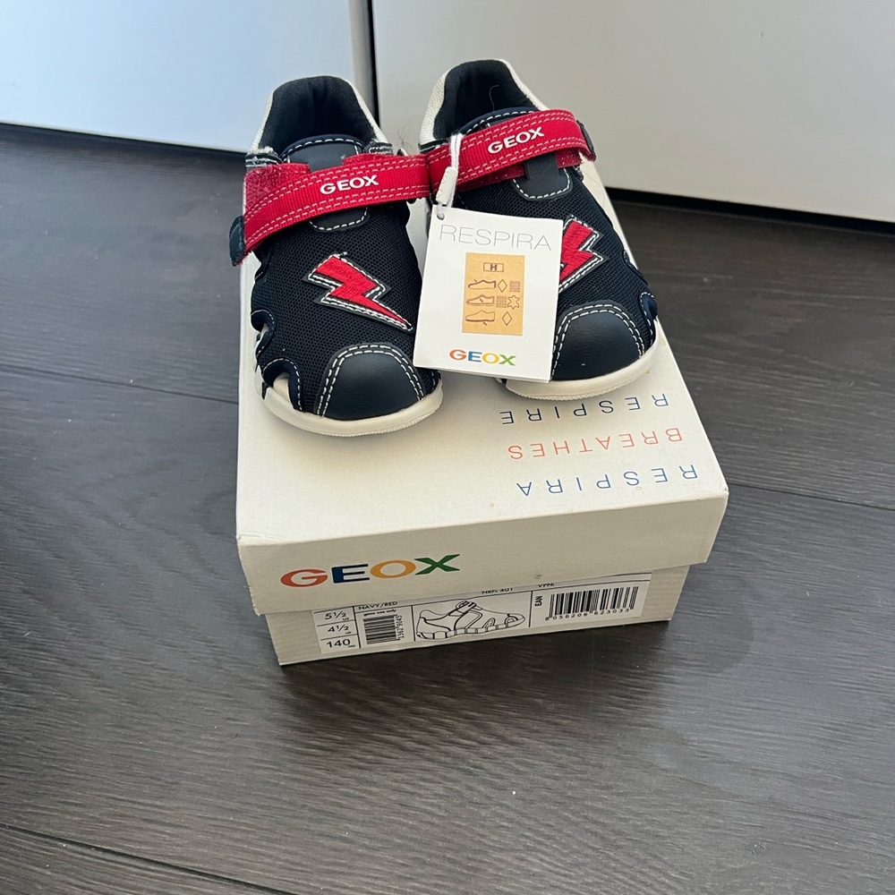 Geox Navy and Red Sneakers with Velcro Closure